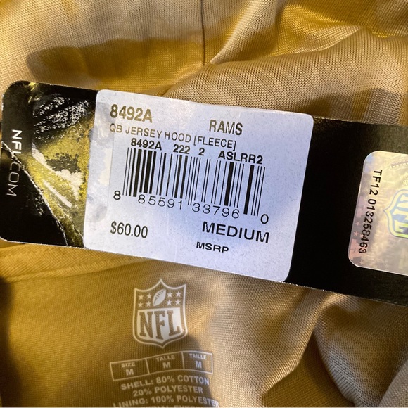 NWT St Louis Rams Jersey Hood Fleece M 7/2011 Fading Right Sleeve - Picture 7 of 10